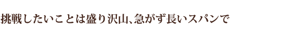 挑戦したいことは盛り沢山、急がず長いスパンで