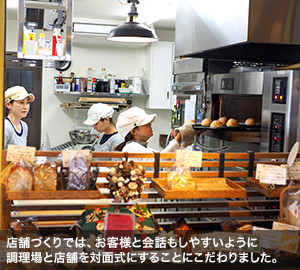 店舗づくりでは、お客様と会話もしやすいように調理場と店舗を対面式にすることにこだわりました。