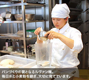 パンづくりの要となるルヴァン種。毎日水と小麦粉を継ぎ、大切に育てています。
